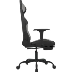 vidaXL Sillas-Silla gaming con reposapiés tela gris claro y negro