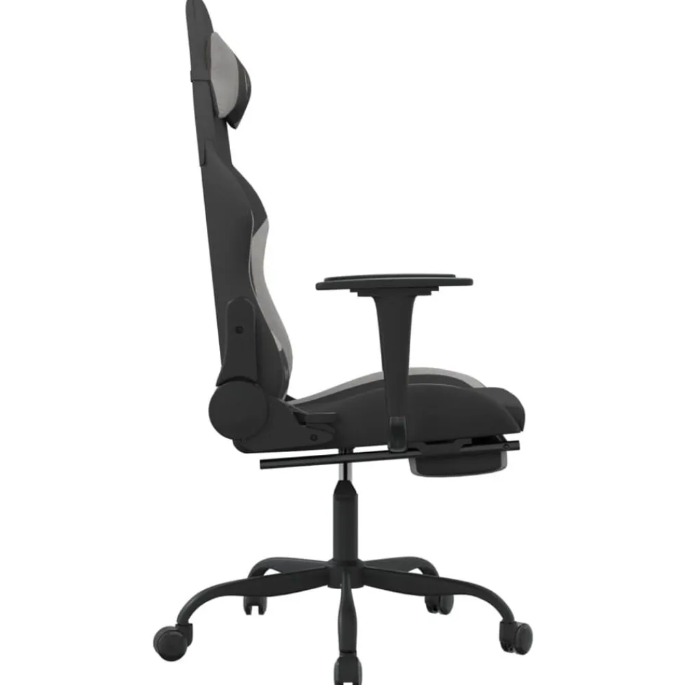 vidaXL Sillas-Silla gaming con reposapiés tela gris claro y negro