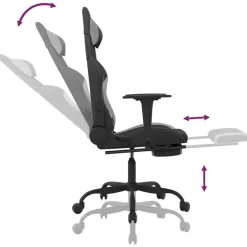 vidaXL Sillas-Silla gaming con reposapiés tela gris claro y negro