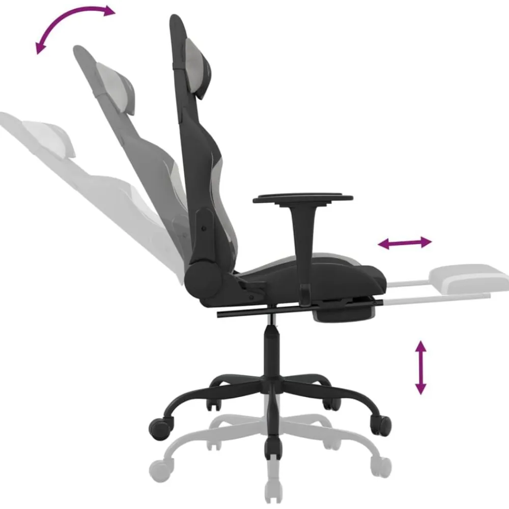 vidaXL Sillas-Silla gaming con reposapiés tela gris claro y negro