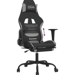 vidaXL Sillas-Silla gaming con reposapiés tela gris claro y negro
