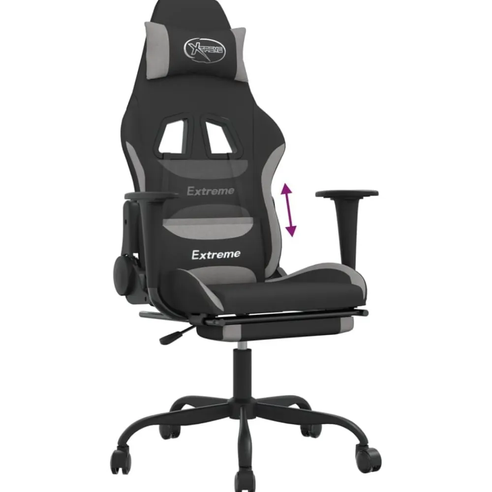 vidaXL Sillas-Silla gaming con reposapiés tela gris claro y negro