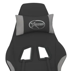 vidaXL Sillas-Silla gaming con reposapiés tela gris claro y negro