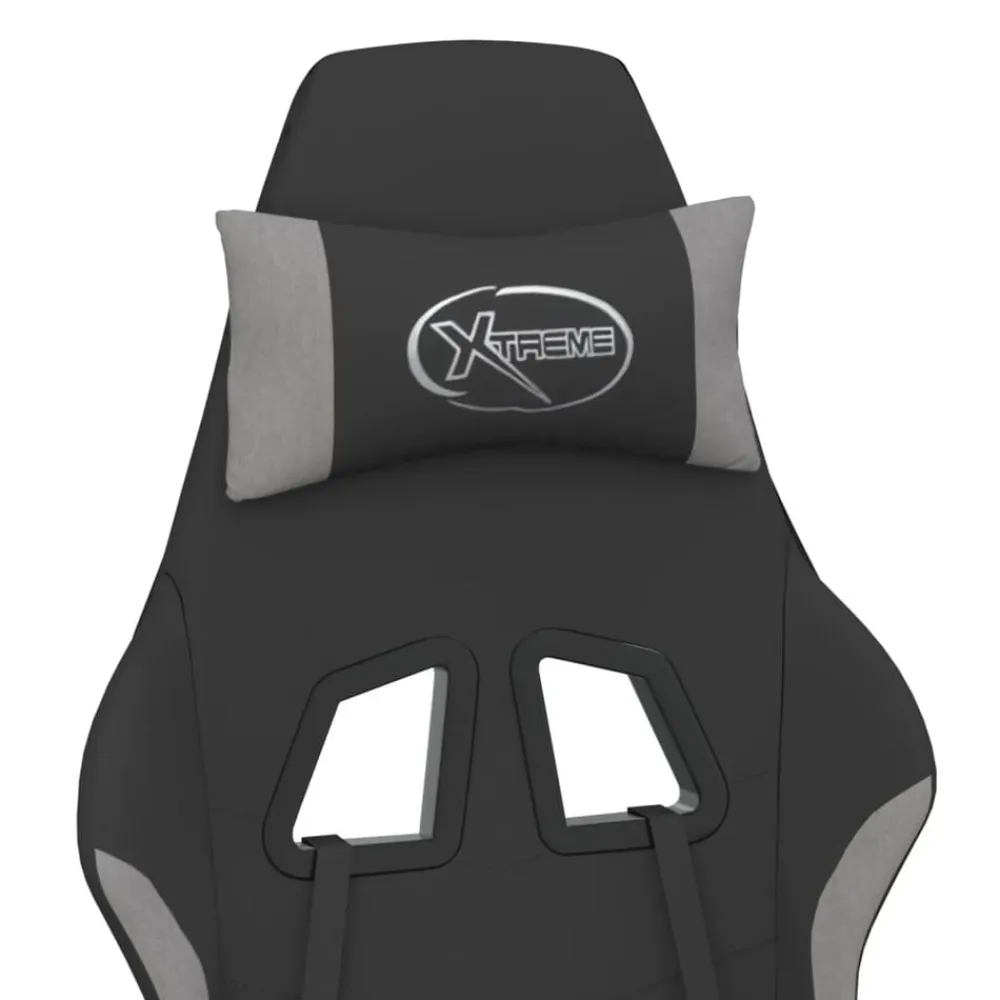 vidaXL Sillas-Silla gaming con reposapiés tela gris claro y negro