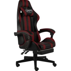 vidaXL Mobiliario De Oficina-Silla gaming con reposapiés cuero sintético negro y rojo tinto