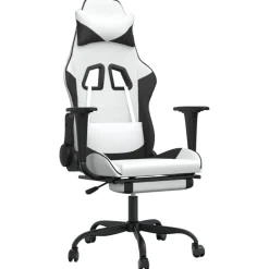 vidaXL Silla gaming con reposapiés cuero sintético blanco negro Blanco y negro Sale