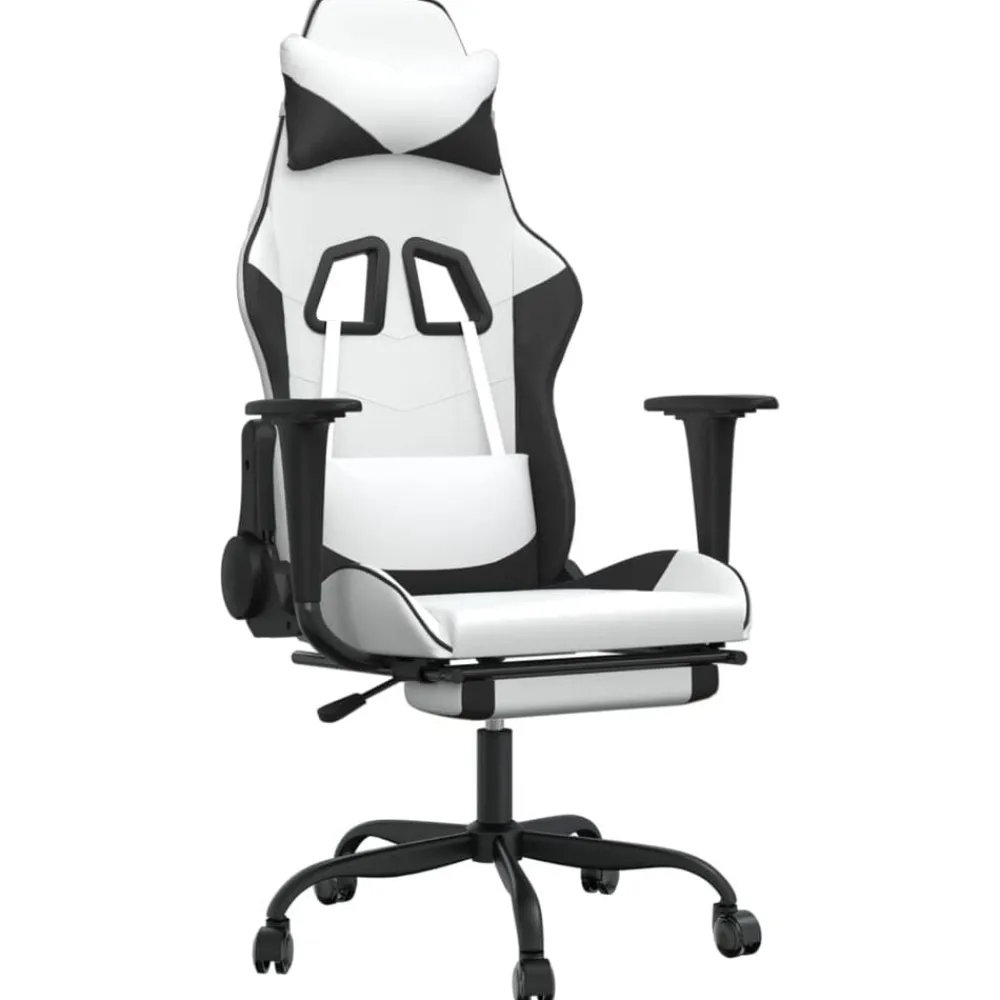 vidaXL Silla gaming con reposapiés cuero sintético blanco negro Blanco y negro Sale