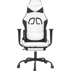 vidaXL Silla gaming con reposapiés cuero sintético blanco negro Blanco y negro Sale