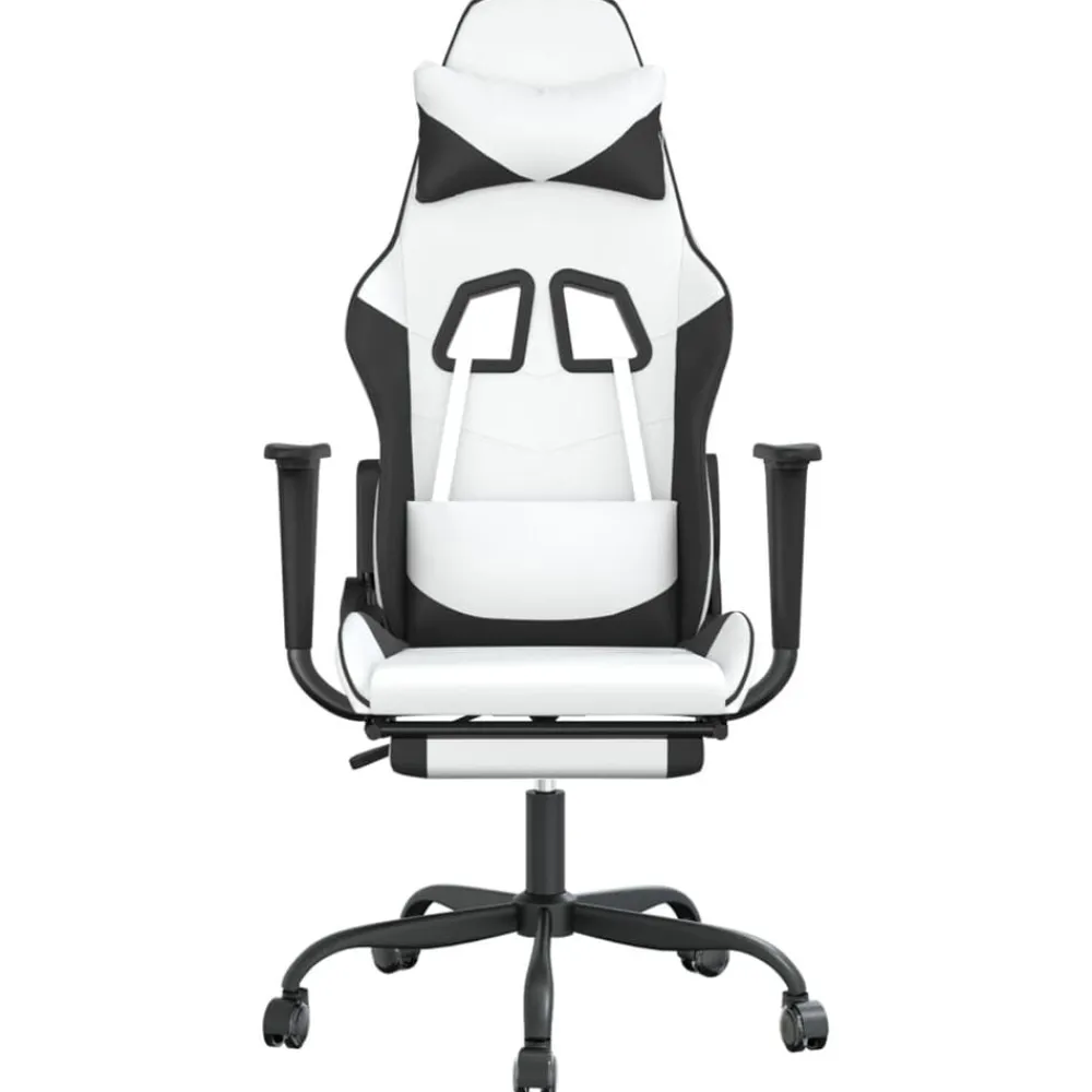 vidaXL Silla gaming con reposapiés cuero sintético blanco negro Blanco y negro Sale