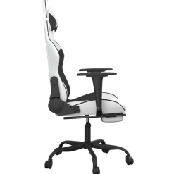 vidaXL Silla gaming con reposapiés cuero sintético blanco negro Blanco y negro Sale