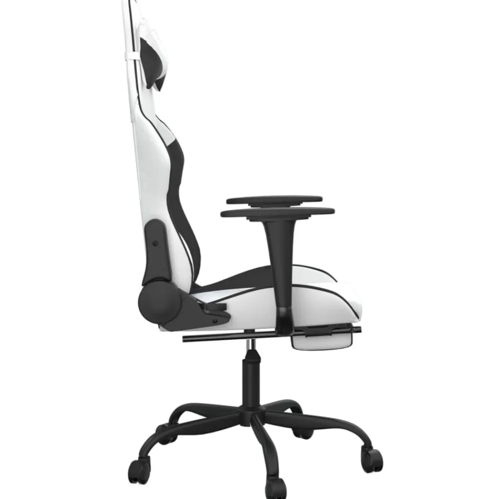 vidaXL Silla gaming con reposapiés cuero sintético blanco negro Blanco y negro Sale