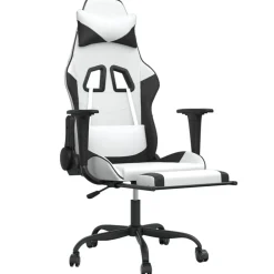 vidaXL Silla gaming con reposapiés cuero sintético blanco negro Blanco y negro Sale