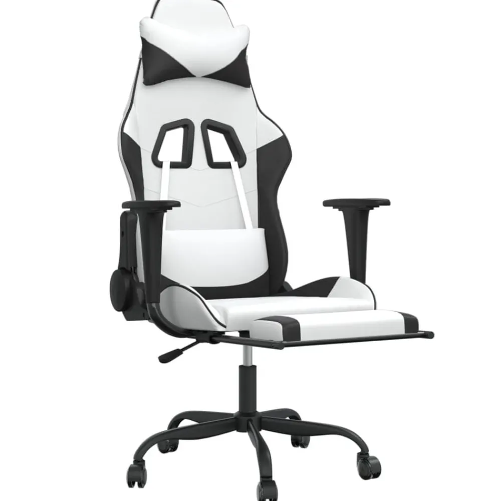 vidaXL Silla gaming con reposapiés cuero sintético blanco negro Blanco y negro Sale