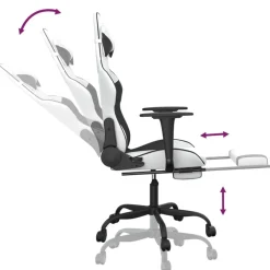 vidaXL Silla gaming con reposapiés cuero sintético blanco negro Blanco y negro Sale