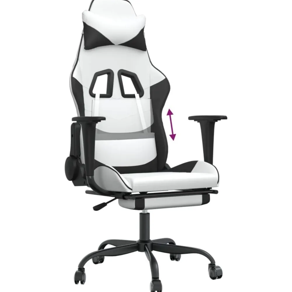 vidaXL Silla gaming con reposapiés cuero sintético blanco negro Blanco y negro Sale