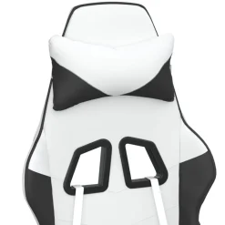 vidaXL Silla gaming con reposapiés cuero sintético blanco negro Blanco y negro Sale