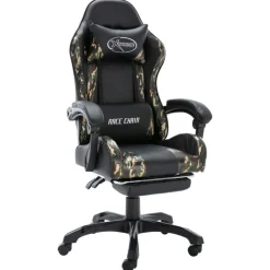 vidaXL Mobiliario De Oficina-Silla gaming con reposapiés cuero sintético negro y camuflaje