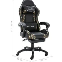 vidaXL Mobiliario De Oficina-Silla gaming con reposapiés cuero sintético negro y camuflaje