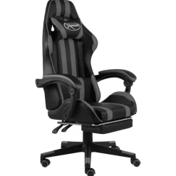 vidaXL Mobiliario De Oficina-Silla gaming con reposapiés cuero sintético negro y