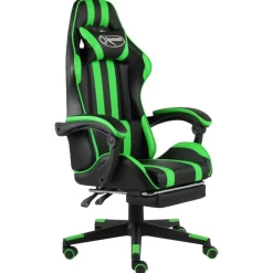 vidaXL Mobiliario De Oficina-Silla gaming con reposapiés cuero sintético negro y