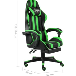 vidaXL Mobiliario De Oficina-Silla gaming con reposapiés cuero sintético negro y
