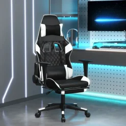 vidaXL Sillas-Silla gaming con reposapiés cuero sintético negro blanco