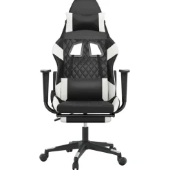 vidaXL Sillas-Silla gaming con reposapiés cuero sintético negro blanco