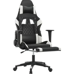 vidaXL Sillas-Silla gaming con reposapiés cuero sintético negro blanco
