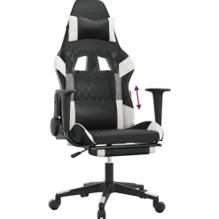 vidaXL Sillas-Silla gaming con reposapiés cuero sintético negro blanco