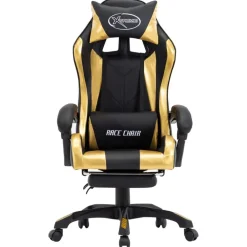 vidaXL Silla gaming con reposapiés cuero sintético negro y dorado Dorado y negro Best