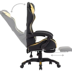 vidaXL Silla gaming con reposapiés cuero sintético negro y dorado Dorado y negro Best