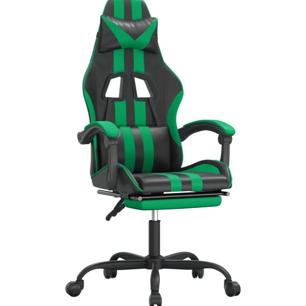 vidaXL Sillas-Silla gaming con reposapiés cuero sintético negro verde