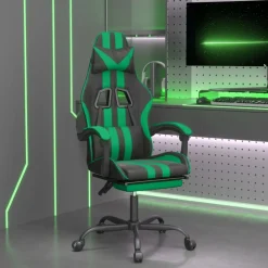 vidaXL Sillas-Silla gaming con reposapiés cuero sintético negro verde