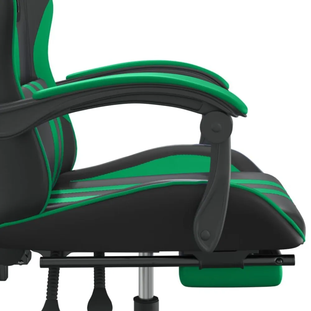 vidaXL Sillas-Silla gaming con reposapiés cuero sintético negro verde