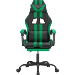 vidaXL Sillas-Silla gaming con reposapiés cuero sintético negro verde