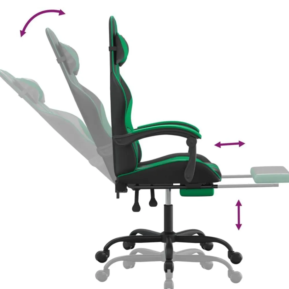 vidaXL Sillas-Silla gaming con reposapiés cuero sintético negro verde