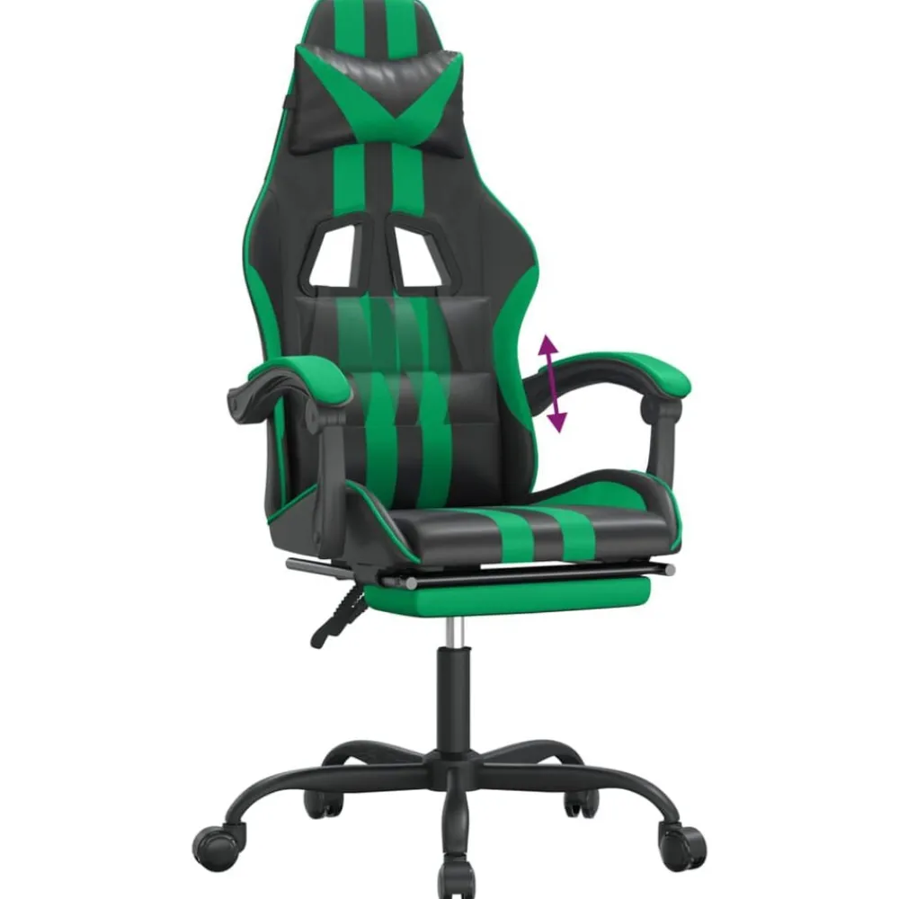 vidaXL Sillas-Silla gaming con reposapiés cuero sintético negro verde