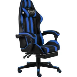 vidaXL Silla gaming con reposapiés cuero sintético negro y Azul Sale