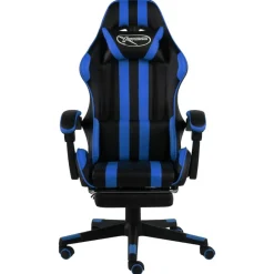 vidaXL Silla gaming con reposapiés cuero sintético negro y Azul Sale