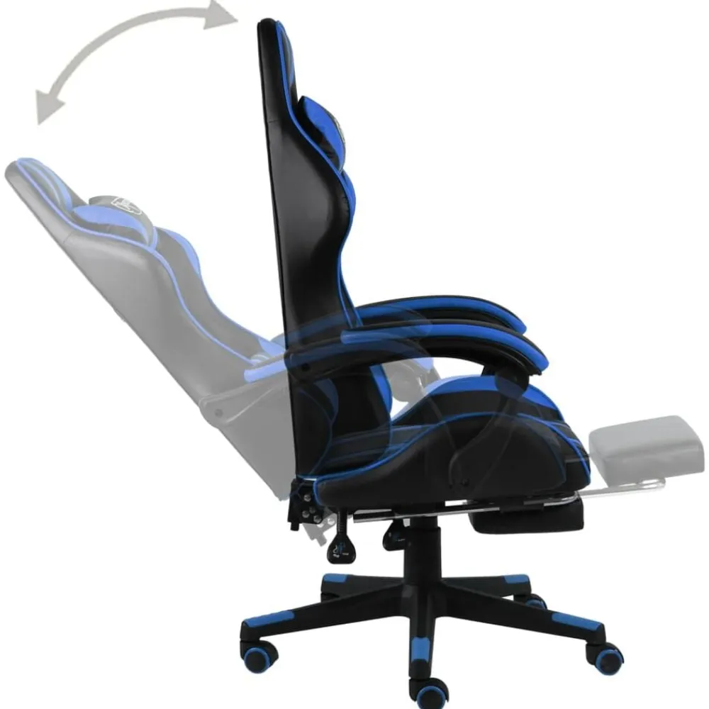 vidaXL Silla gaming con reposapiés cuero sintético negro y Azul Sale