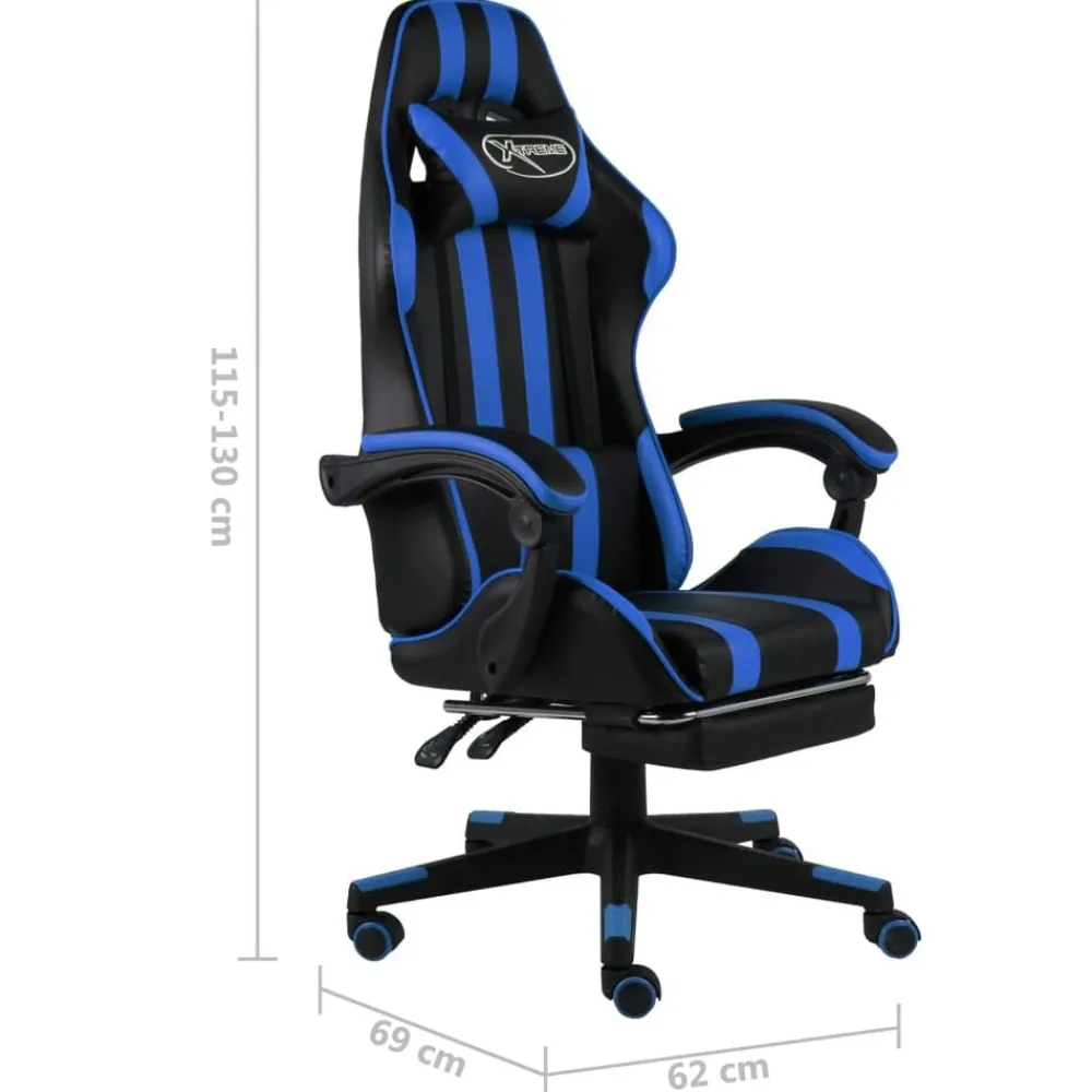 vidaXL Silla gaming con reposapiés cuero sintético negro y Azul Sale