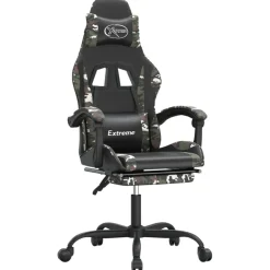 vidaXL Silla gaming con reposapiés cuero sintético negro camuflaje Negro y camuflaje Clearance