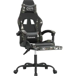 vidaXL Silla gaming con reposapiés cuero sintético negro camuflaje Negro y camuflaje Clearance