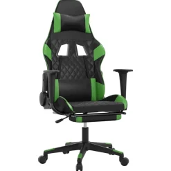 vidaXL Silla gaming con reposapiés cuero sintético negro verde Negro y verde Clearance