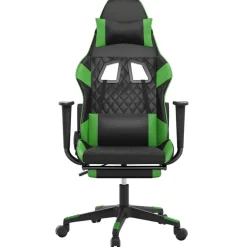 vidaXL Silla gaming con reposapiés cuero sintético negro verde Negro y verde Clearance