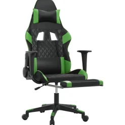 vidaXL Silla gaming con reposapiés cuero sintético negro verde Negro y verde Clearance