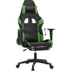vidaXL Silla gaming con reposapiés cuero sintético negro verde Negro y verde Clearance