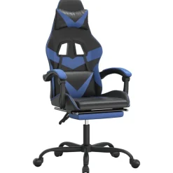 vidaXL Silla gaming con reposapiés cuero sintético negro azul Negro y azul Online