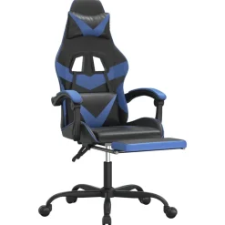 vidaXL Silla gaming con reposapiés cuero sintético negro azul Negro y azul Online