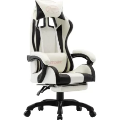 vidaXL Silla gaming con reposapiés cuero sintético Negro y blanco New